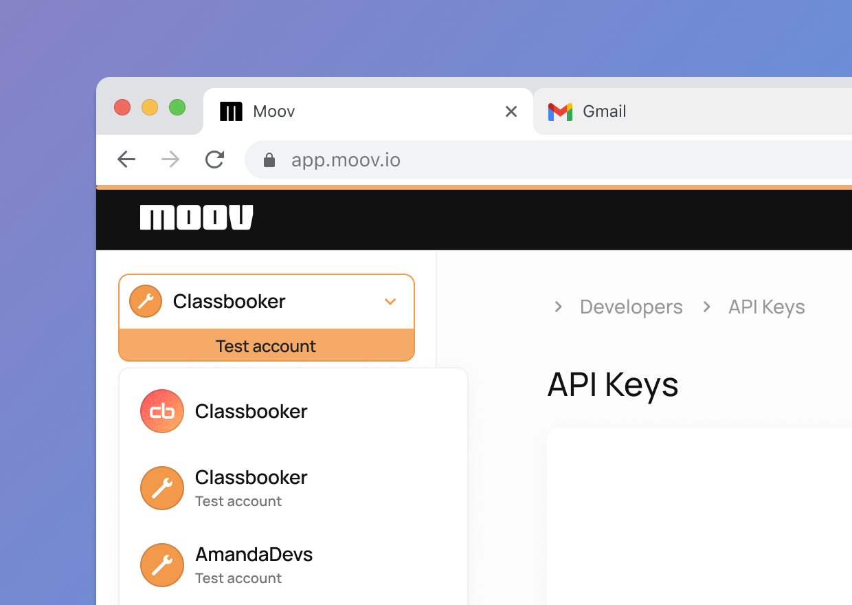 Toggle to test account